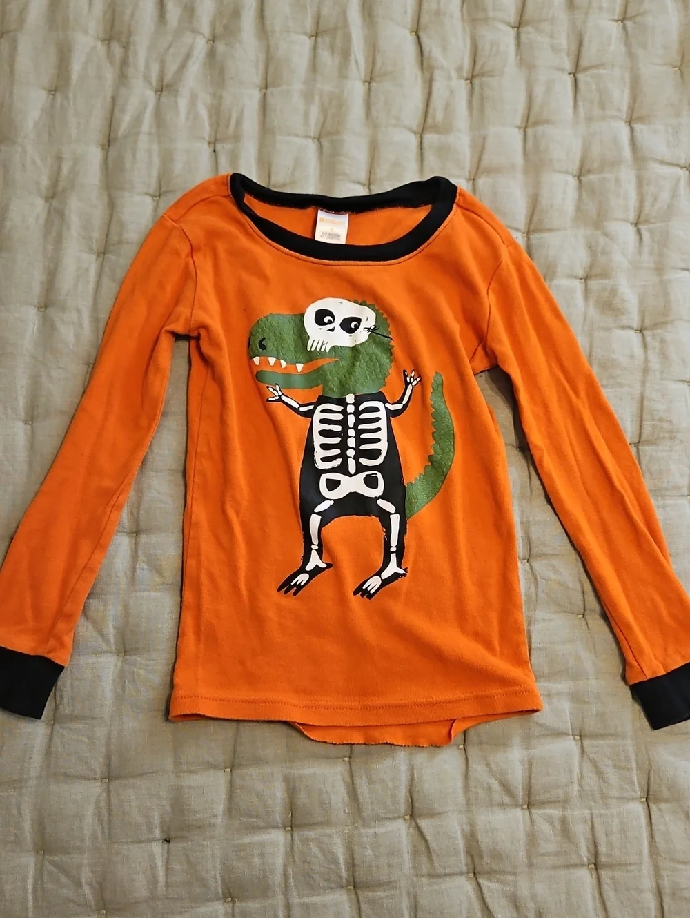Gymboree Orange Long-Sleeve Top with Green Skeleton Dino Graphic